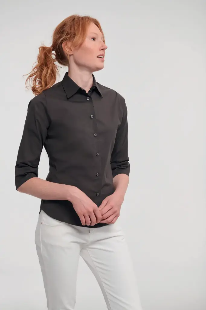 Chemise fittée femme manches 3/4 (S, Noir)